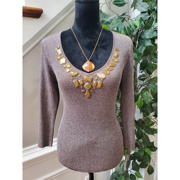 August Silk Women's Brown Scoop Neck Long Sleeve Pullover Knit Sweater Size PL - Picture 1 of 11